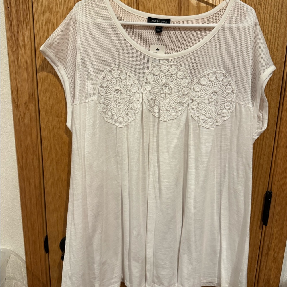 New! Lane Bryant White Embellished Cap Sleeve Blouse